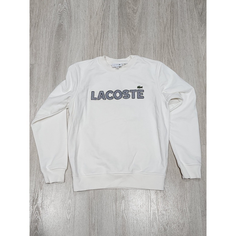 Lacoste Unisex Crew Neck Fleece Sweatshirt Long Sleeve Classic Logo White Size S